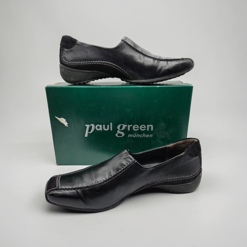 Paul Green Black Lucy Sport Leather Suede Square Toe Shoes Austria Womens US 9.5